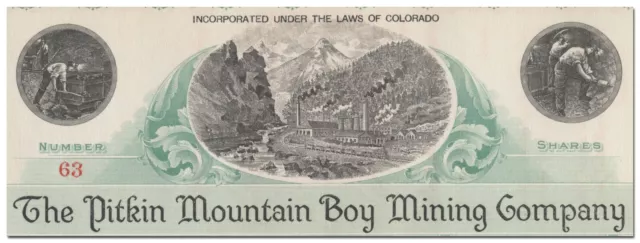 Pitkin Mountain Boy Mining Company Stock Certificate (Colorado) 2