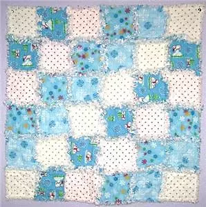 Handmade Baby Boy Blue White Rag Quilt / Blanket - Gift