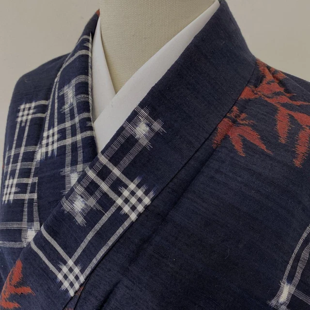 JAPANESE KIMONO TSUMUGI PURE SILK VINTAGE ANTIQUE 160.5cm 5' 3" 2302