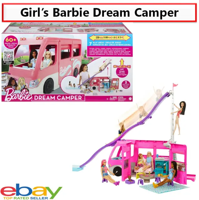 Girls 60 Piece Barbie Vehicle Camper Van w/ Furniture Accessories Gift Pretend P