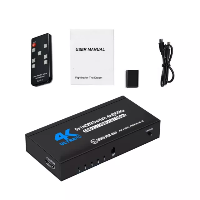 5 in 1 Ausgang 4K@60Hz 5x1 HDMI Switcher HDMI 2.0 Switch mit IR-Fernbedienung