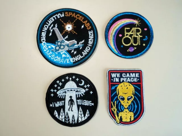 1x Space Labs Alien Patches Embroidered Cloth Badge Applique Iron Sew On UFO