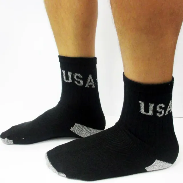12 Pairs Men's Crew Solid Sports Usa Socks Cotton 10-13 Black Athletic Long Tube