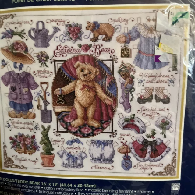 NEW Bucilla Paper Dolls Teddy Bear Charm Counted Cross Stitch Kit #42732