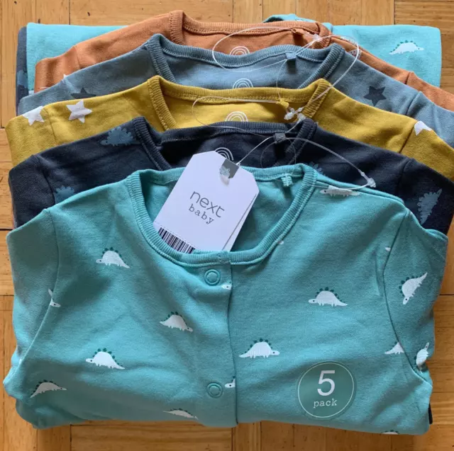 BNWT Baby Boys 5pk Dino Star Sleepsuits 18-24 months NEXT