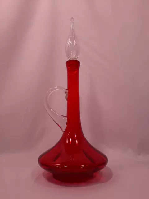 Early 1960's Vintage MCM Bischoff #373 Ruby Red Art Glass Decanter w/ Stopper