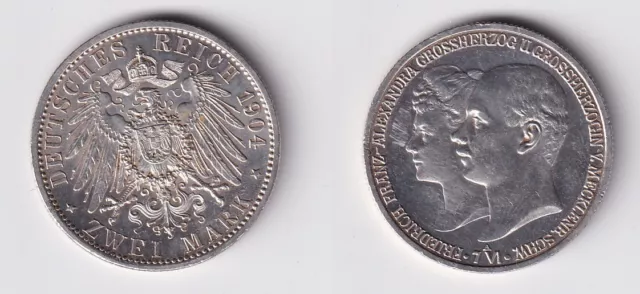 2 Mark Silber Münze Mecklenburg Schwerin Hochzeit 1904 Stgl. (165399)