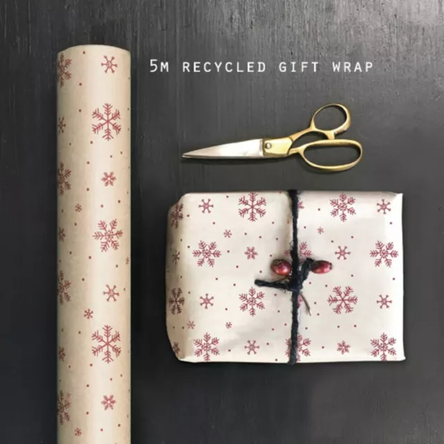 Christmas Snowflake Wrapping Paper | Kraft Festive Gift Wrap Roll 5m