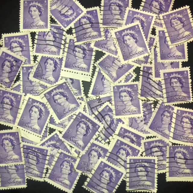 Postage Stamps For Crafting: Canada 1953 4c Queen Elizabeth II; Purple;50 Pieces