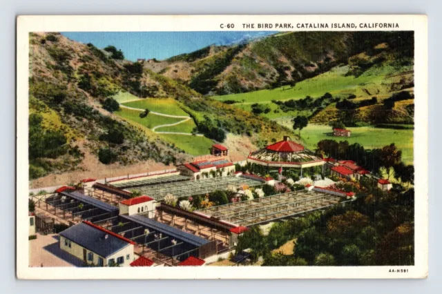 Postcard California Santa Catalina CA Bird Park Aerial View 1940s Unposted Linen