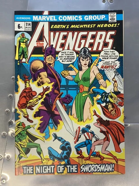 Avengers #114 Vf+ (1973) Mantis & The Swordsman Uk Pence Variant