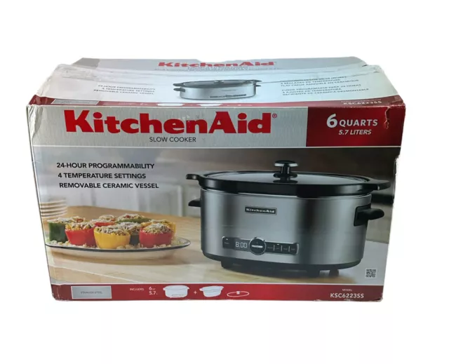 USED KitchenAid 6-Quart Slow Cooker with Solid Glass Lid - RRKSC6223SS