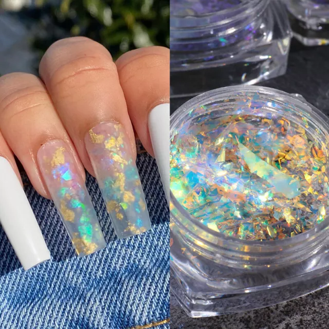 Ópalo Uñas Polvo Holográfico Brillo Irisante Lentejas Cristal Lámina