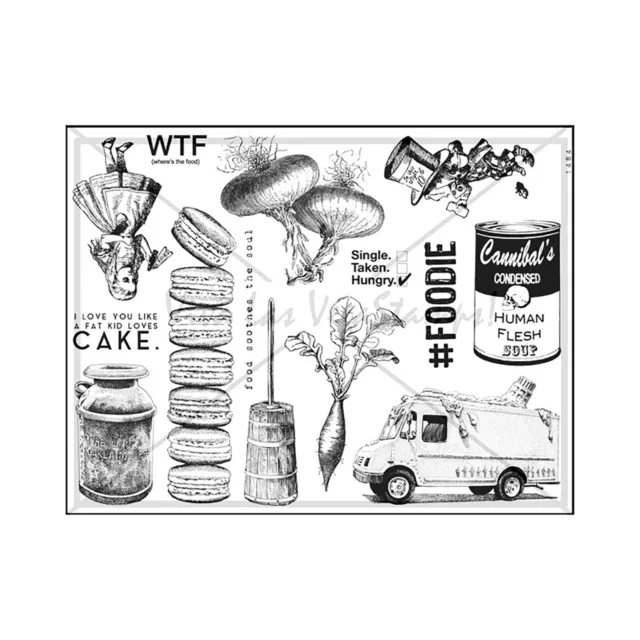 Unmounted/Uncut Rubber Stamp Sheet, Food, Alice In Wonderland, Macaroons, Onion