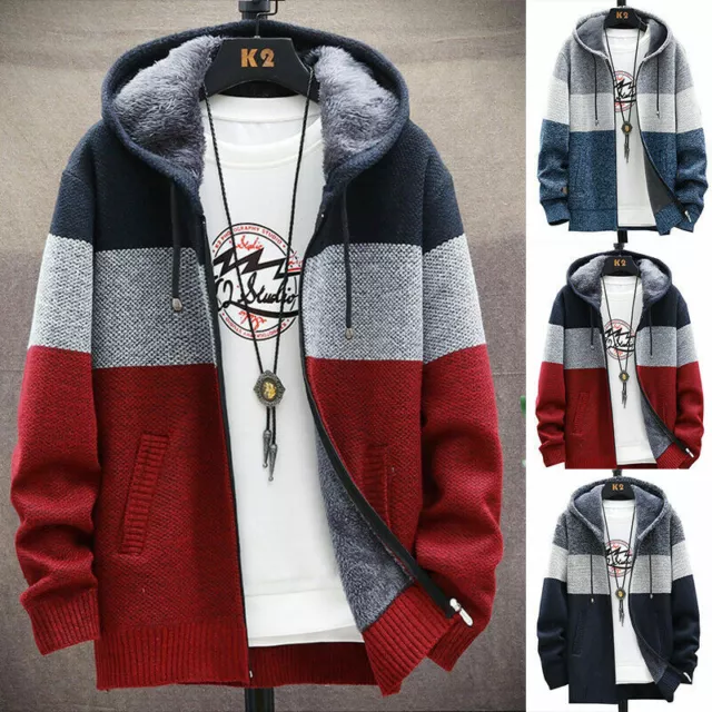 Mens Thick Warm Fleece Lined Hooded Hoodie Sweatshirt Winter Zip Up Coat Jacket