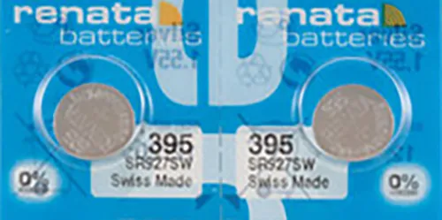 2 x Renata 395 Watch Batteries, 0% MERCURY equivalent SR927SW, Swiss Made
