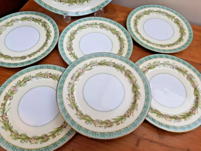 1930s Art Deco Noritake Holbein Green Greek Key 7pc Cake/Bread Plate Set 2