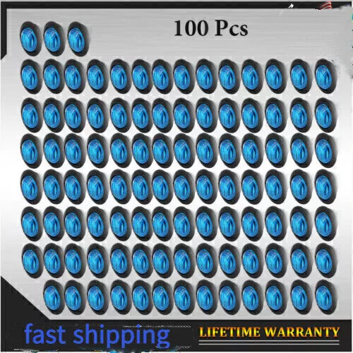 100X Blue 3/4'' LED Side Marker Lights Truck Trailer 12V Bullet Clearance Light