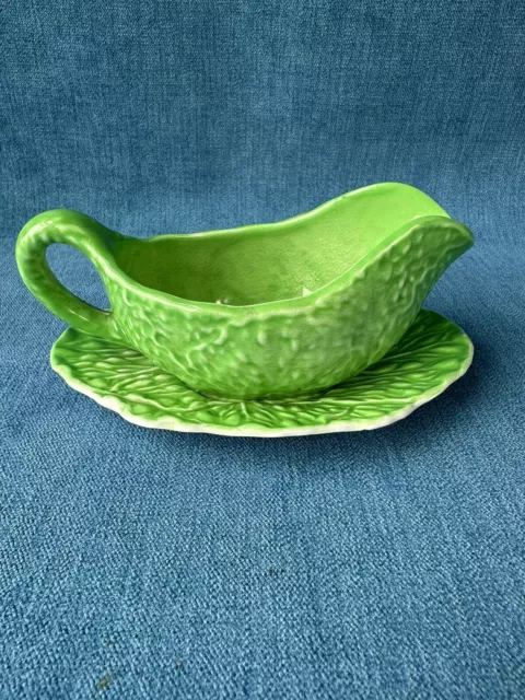 Vintage Carlton Ware Small Green Novelty Leaf Sauce Boat/ Stand  -immaculate