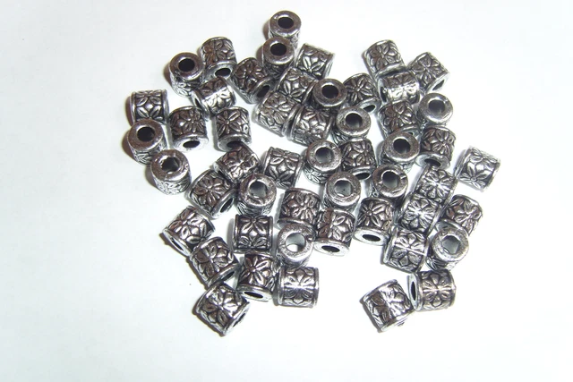 10 x Dreadperlen Dreadperle Dreadschmuck Perle Perlen 8 x 7 mm Acryl Silber Bart