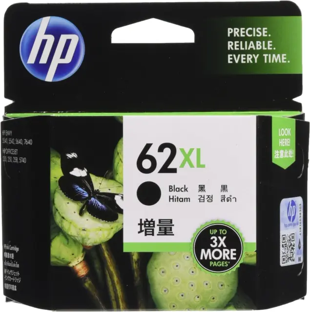 HP 62XL Genuine Ink Cartridge, Black, Extra Volume, C2P05AA
