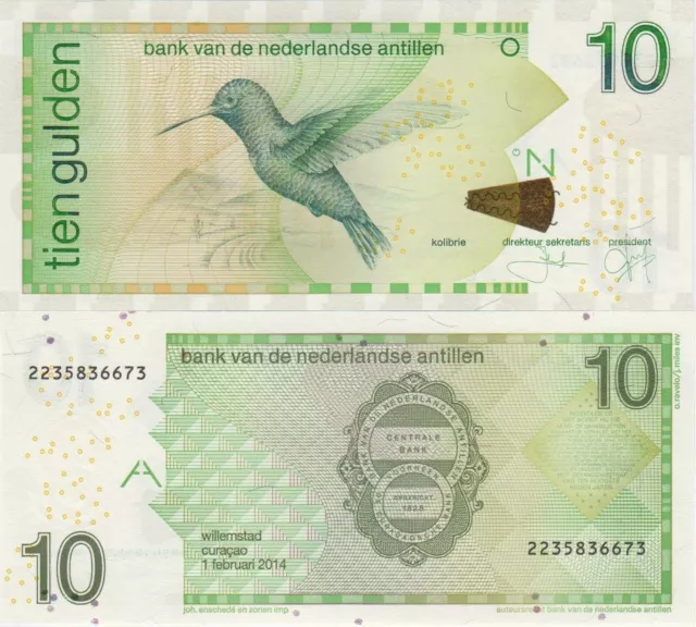 Netherlands Antilles 10 Gulden (1.2.2014) - Hummingbird/p28g UNC