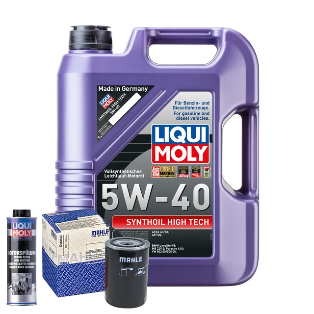 MOTORÖL 5W40 LIQUI MOLY Synthoil High Tech 5L+MAHLE Ölfilter +Spülung ...