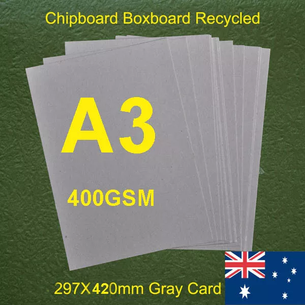 90 X A3 400GSM 0.68mm Chipboard Cardboard Recycled Paper Gray Card