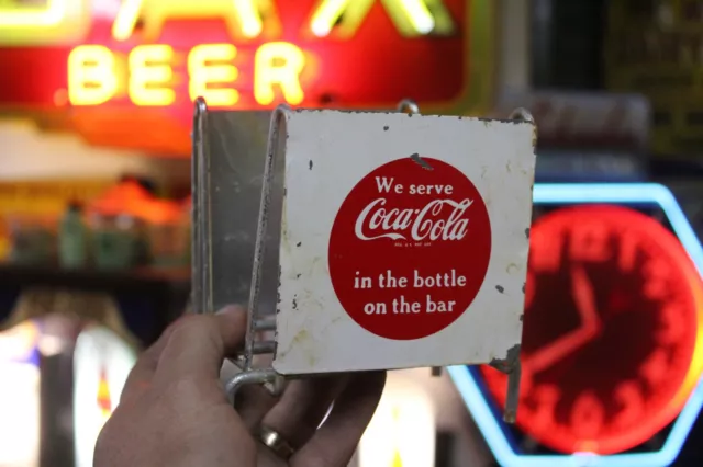 RARE 1950s COCA COLA PAINTED METAL NAPKIN HOLDER SIGN COKE RC BOTTLE CRUSH