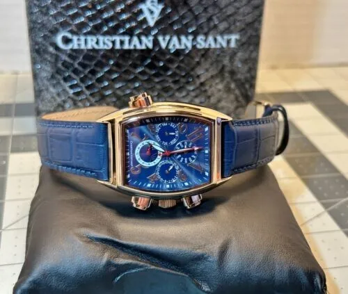 Christian Van Sant Men's Grandeur AUTOMATIC Moon Phase Blue Dial Watch - CV2140