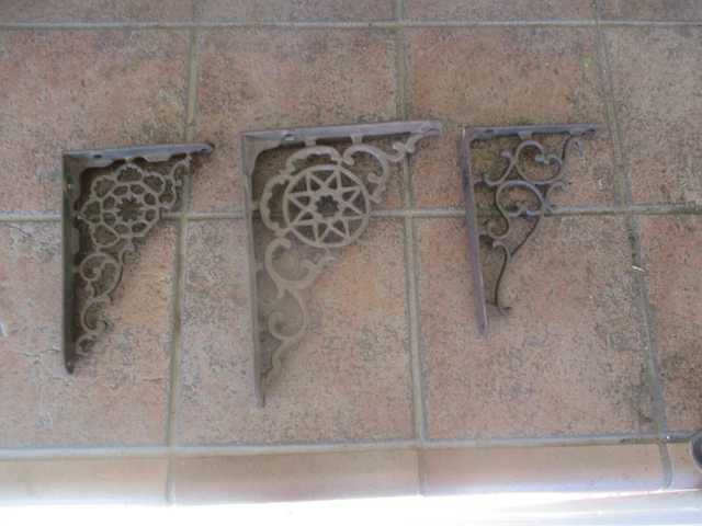 Vintage 3 Cast Iron -Shelf Bracket- Ornate Design Antique all different