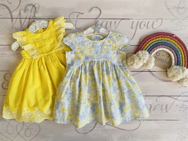 next boots baby girl yellow blue floral summer dress bundle 6-9 months
