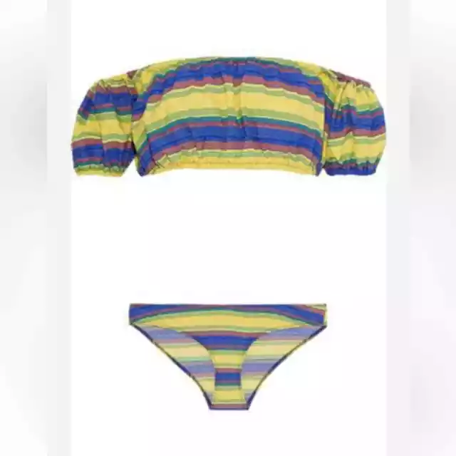 New Lisa Marie Fernandez LEANDRA OFF-THE-SHOULDER STRIPED STRETCH-COTTON BIKINI