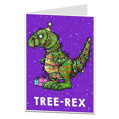 ECCENTRICO Silly Dinosauro cartolina di Natale per Adulti e Bambini Divertente TREE REX Design