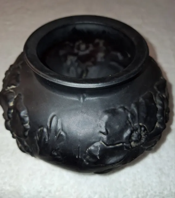 Vintage 1930's Tiffin Black Amethyst Satin Glass Vase Poppy Design