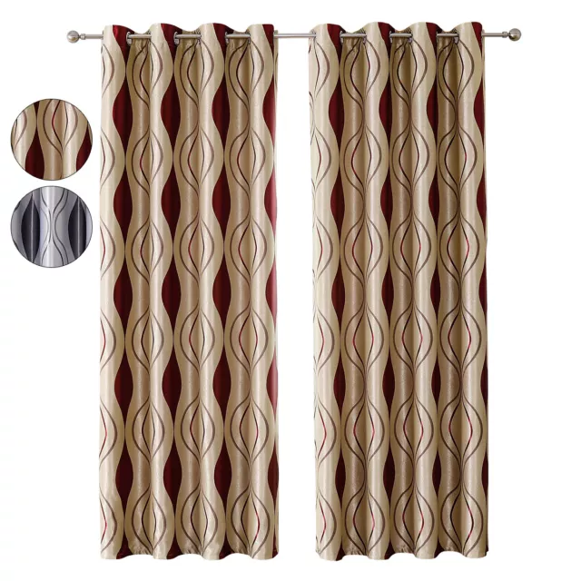 Blackout Curtains Thermal Ready Made Eyelet Ring Window Geometric Curtain Drapes