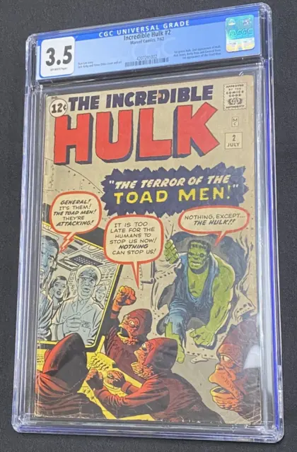 Incredible Hulk #2 Marvel Comic Book CGC 3.5 Stan Lee Story 1st Green Hulk 1962