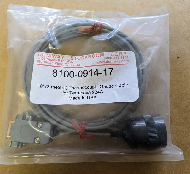 Duniway Stockroom, Thermocouple Gauge Cable  (3 Meters)   8100-0914-17 (new)