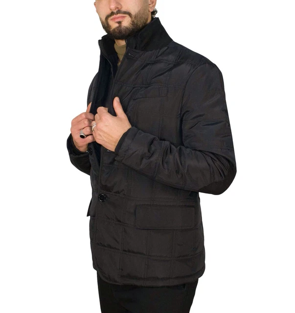 Giubbotto Invernale Uomo Giacca Slim Piumino Imbottito Trench Elegante Blu Nero 4