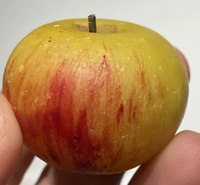 Early Antique Italian Alabaster Stone Fruit Marble Miniature 1" Red Yellow Apple