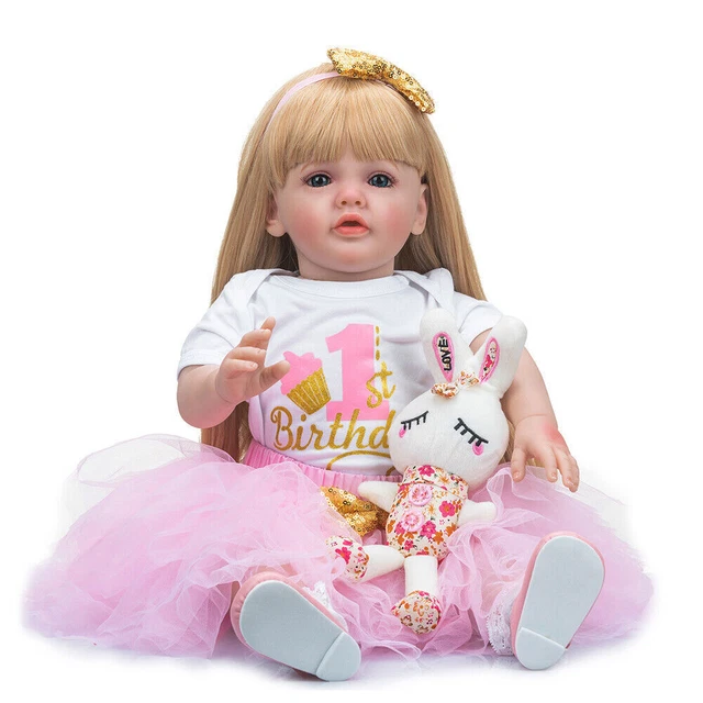 Bambole reborn 24" vere enormi neonato bambina in piedi regalo capelli lunghi bambini finti
