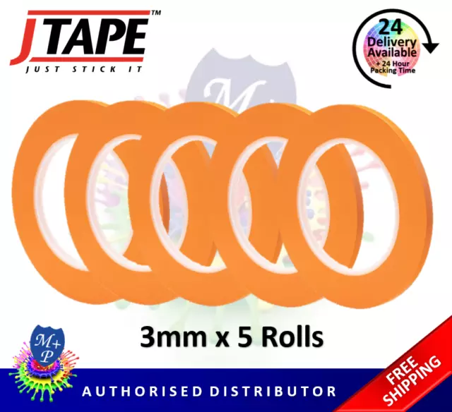 5 X J Tape Fine Line Orange Masking Tape Detailing Heat Resistant 3mm x 55m