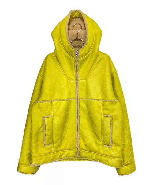 SUPREME MEN'S LEATHER Jacket Faux Shearling Hooded Lime Yellow Size:L ...