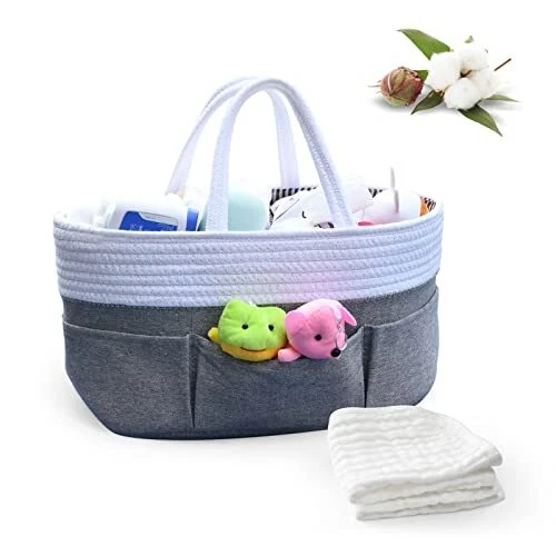 Baby Diaper Caddy Organizer, Cotton Nursery Storage Bin for Boys and Girls,