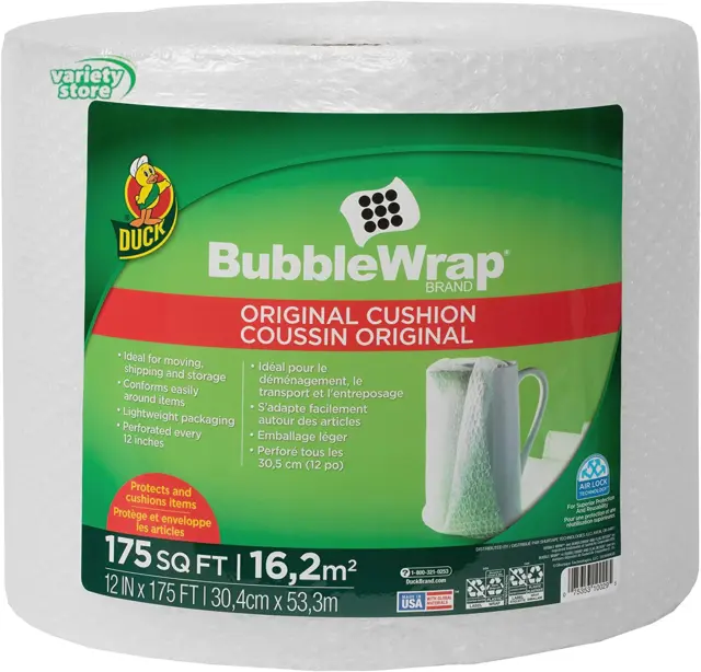 Duck Brand Bubble Wrap Roll, Original Bubble Cushioning Wrap for Packing, Shippi