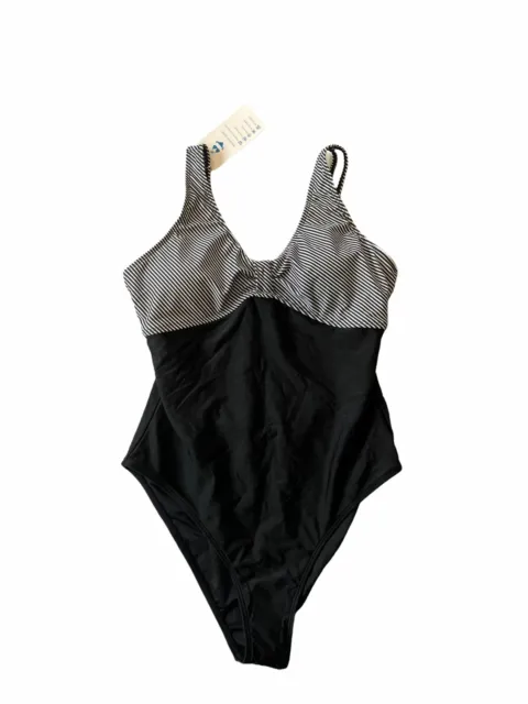 Women's "Beachsissi" One Piece Black and White Bathing Suit, Size Large.