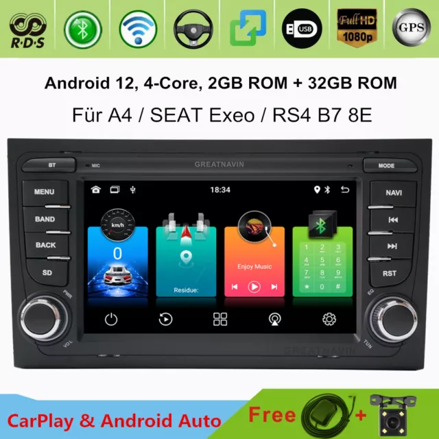 Android Autoradio GPS Navi CarPlay Bluetooth WiFi für Audi A4 S4 RS4 SEAT EXEO