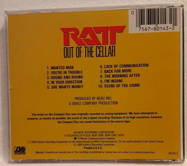 RATT OUT Of The Cellar Rare Original OutOfPrint (OOP) 1984 CD EUR