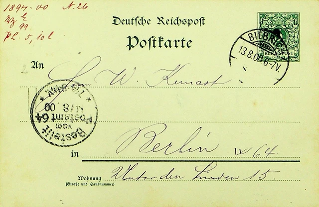 Deutschland Bayern 1900 5pf Postal Karte Von Biebrich Sich Berlin W/Cachet