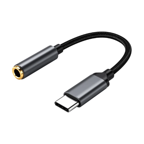 USB Type C To 3.5MM Audio Aux Jack Converter - Universal - Black | Grey